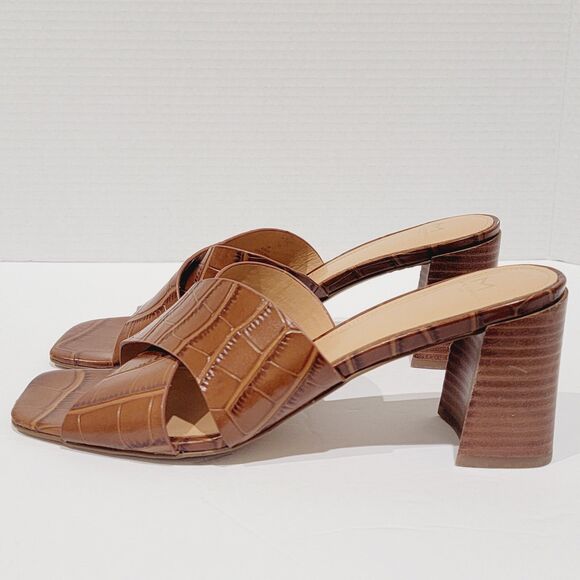 Marc Fisher Saydi Sandals Womens Sz 9 Croc Embossed Brown Square Toe Block Heels - Picture 4 of 15
